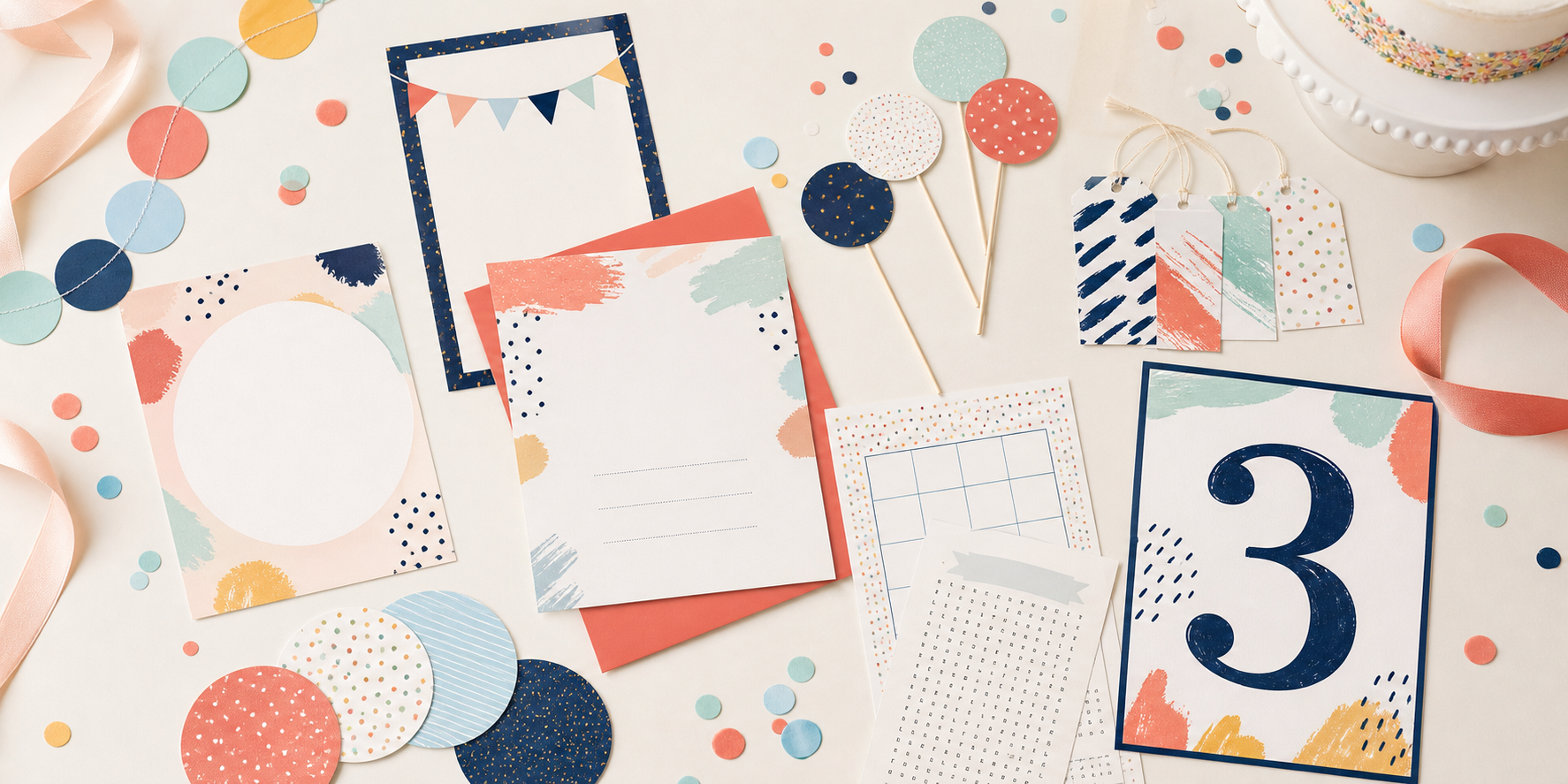 Birthday party printables and bright planning desk
